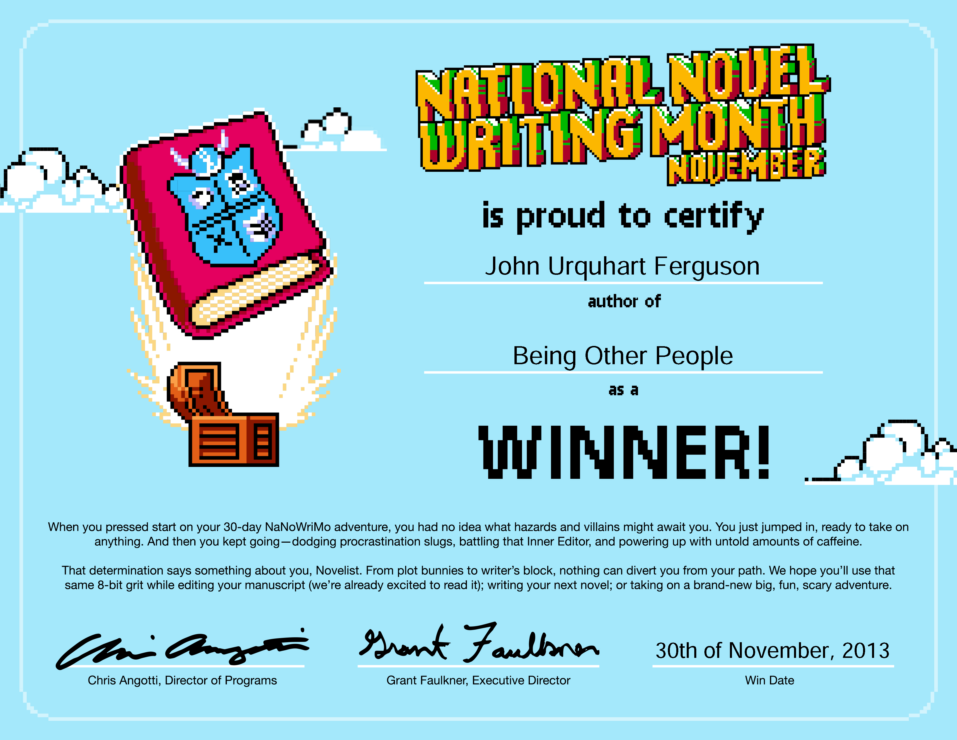 2013 NaNoWriMo Winner Certificate